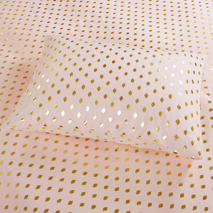 Metallic Dot - Twin Long Printed Sheet Set - Blush / Gold - Simple Home Plus