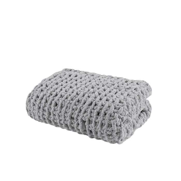 Chenille Chunky Knit - Throw - Gray - Simple Home Plus