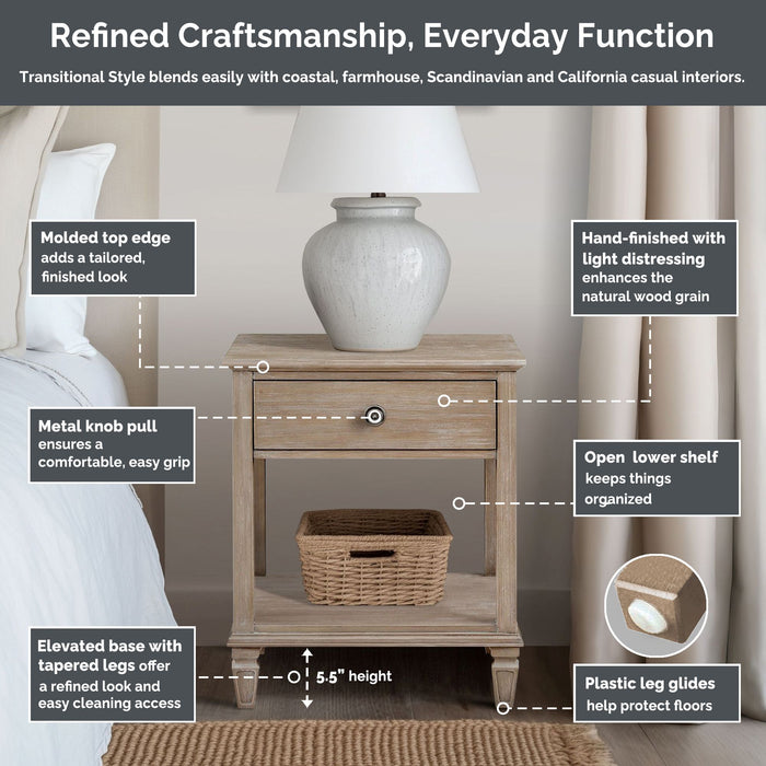 Victoria - One-Drawer Bedside Table With Shelf - Antique Cream - Simple Home Plus