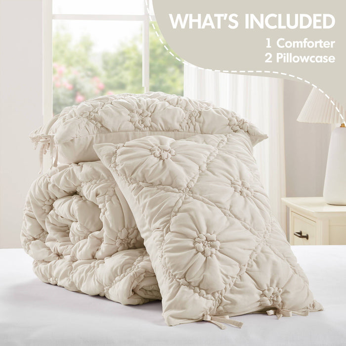 Lily - Full/Queen 3 Piece Comforter Set - Ivory - Simple Home Plus
