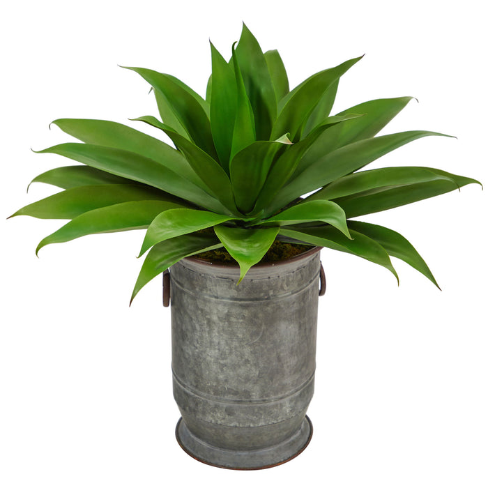26" Agave Succulent Plant in Vintage Metal Planter