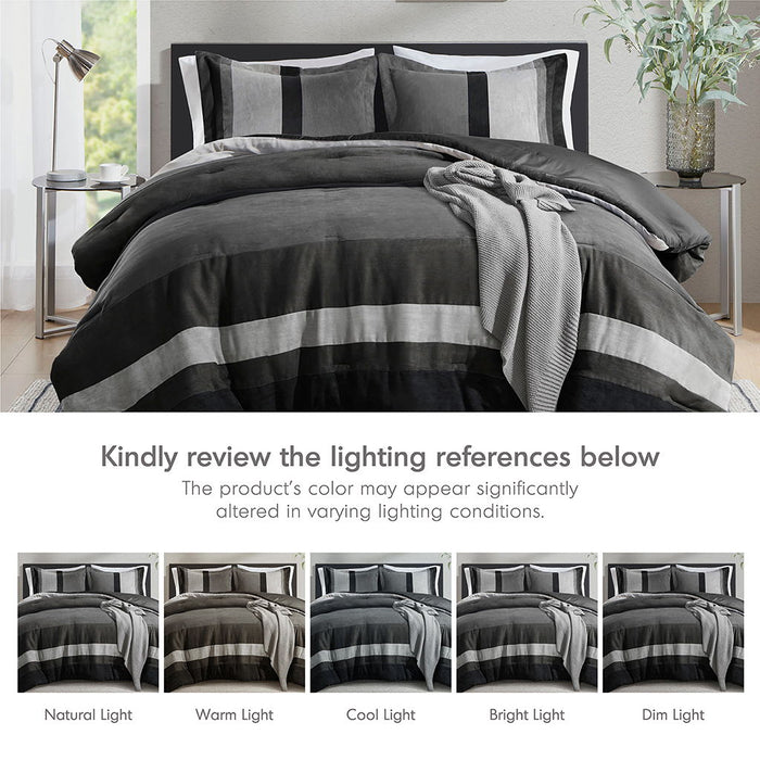 Boulder Stripe - Full/Queen Pieced Comforter Set - Black - Simple Home Plus