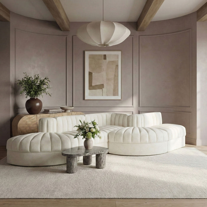 Rummi - Rounded Velvet Performance Fabric Upholstered 5 Piece Modular Sectional - Simple Home Plus