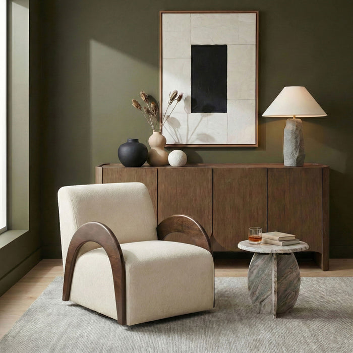 Neria - Chenille Fabric Upholstered Swivel Accent Chair - Painted Brown Base - Simple Home Plus
