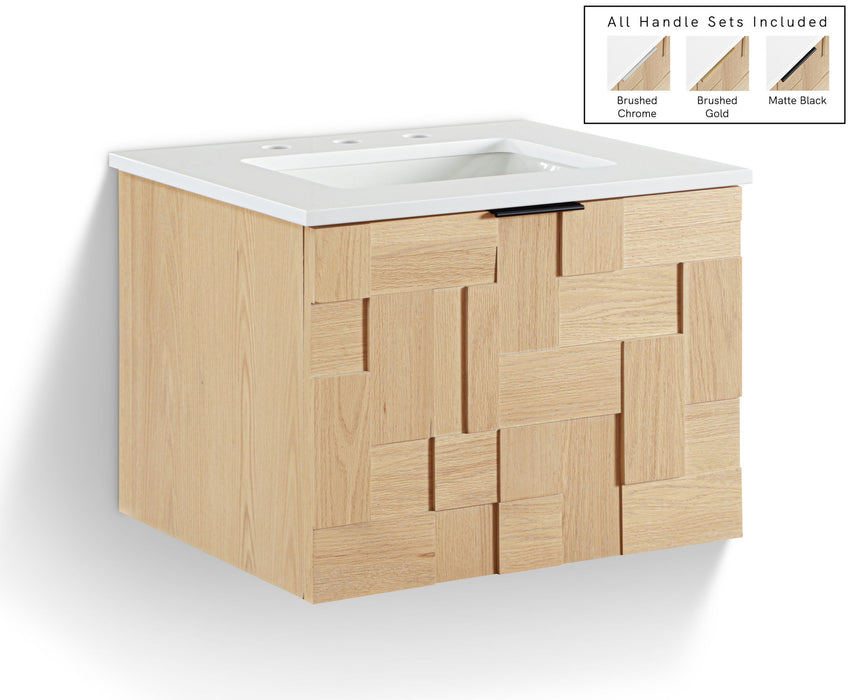 Leonardo - Engineered Stone And Solid Wood 24" Wall Mounted Bathroom Vanity - Simple Home Plus