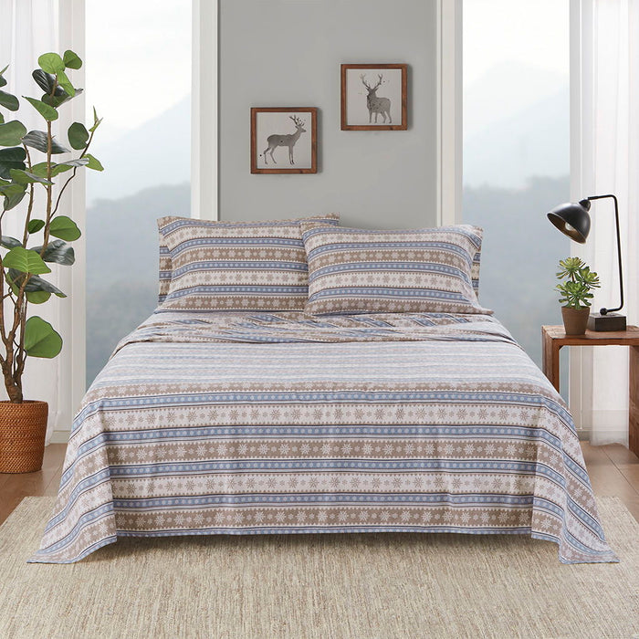 Flannel - Queen Sheet Set Cotton - Blue Snowflake - Simple Home Plus