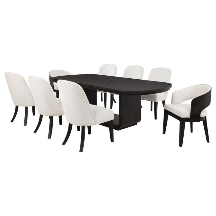 Leandro - 9 Piece Rectangular Dining Table Set - Cream / Burnished Black - Simple Home Plus