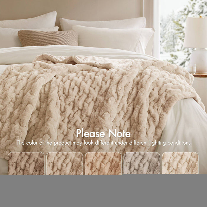 Ruched Fur - Throw - Tan - Simple Home Plus