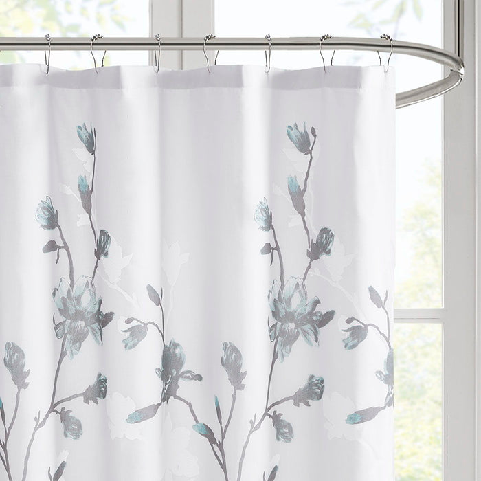 Magnolia - Floral Printed Burnout Shower Curtain - Aqua - Simple Home Plus