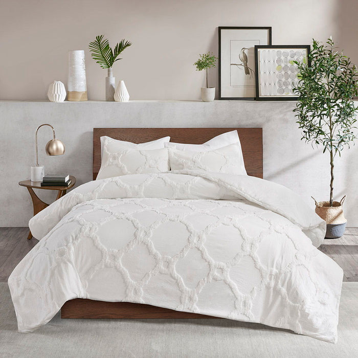 Pacey - 3 Piece Tufted Geometric Comforter Set - Off White - Simple Home Plus