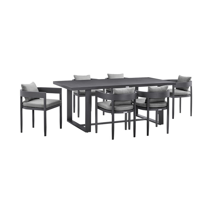 Menorca - Outdoor Patio 7-Piece Dining Table Set In Aluminum With Gray Cushions - Simple Home Plus