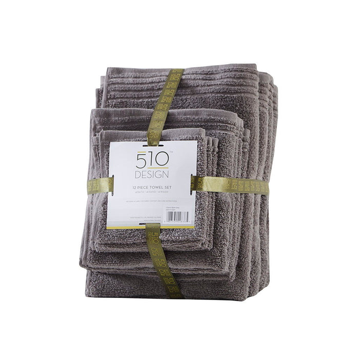 Big Bundle - Quick Dry 12 Piece Bath Towel Set - Gray - Simple Home Plus