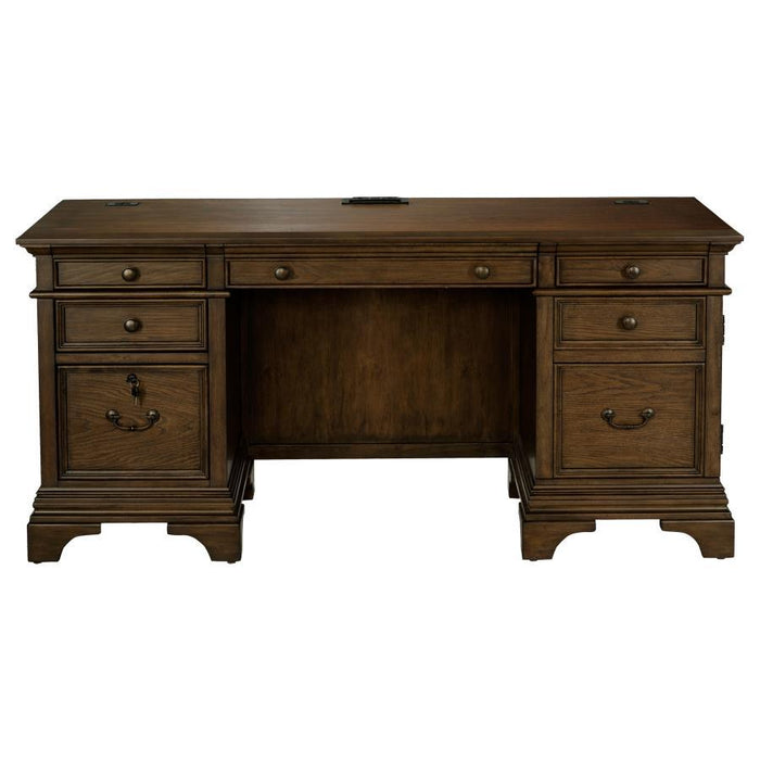 Hartshill - 5-Drawer Credenza Office Desk Burnish Oak - Burnished Oak - Simple Home Plus