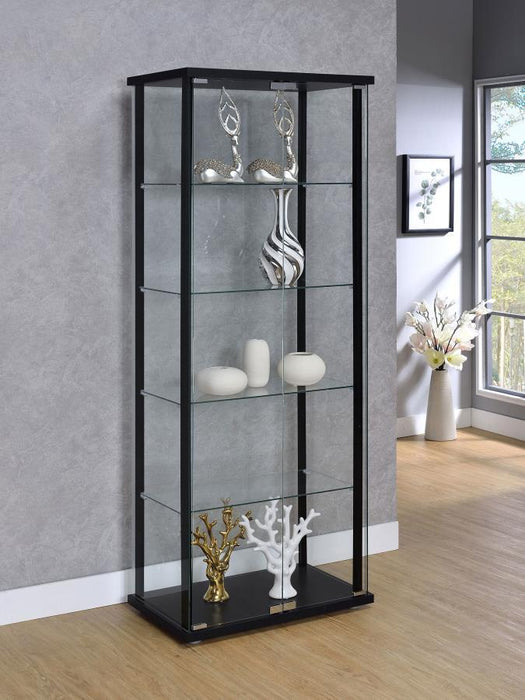 Delphinium - 5-Shelf Clear Glass Curio Display Cabinet - Black - Simple Home Plus