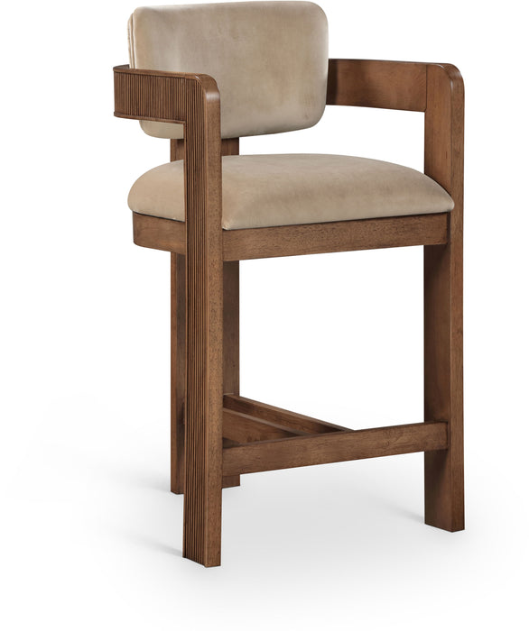 Sacha - Velvet Stool With Brown Base - Simple Home Plus