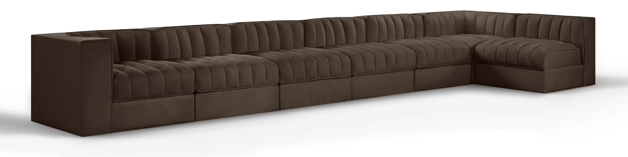 Rummi - Velvet Performance Fabric Upholstered 7 Piece Modular Sectional, L-Shaped (Right) - Simple Home Plus