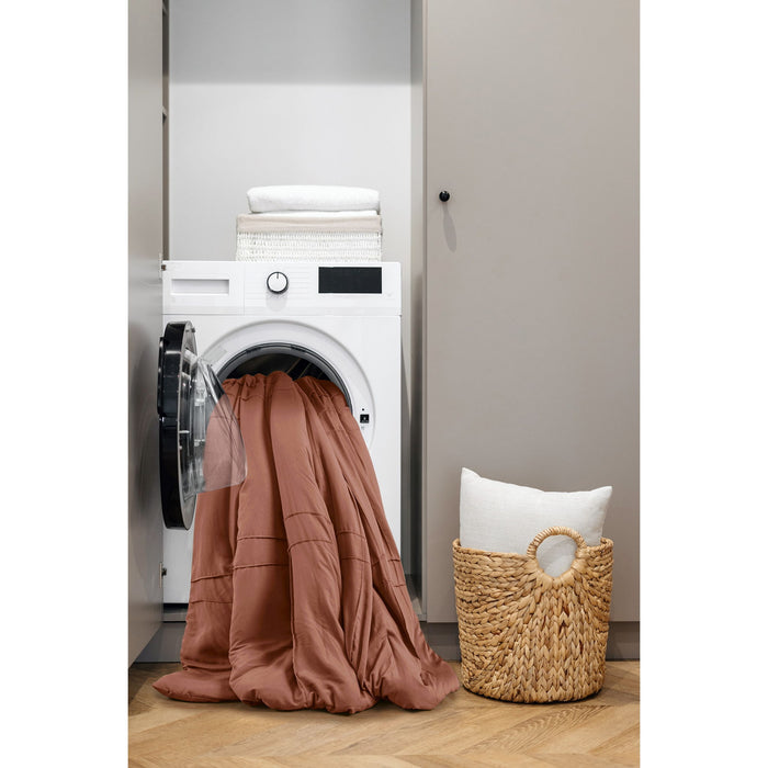 Porter - California King Soft Washed Pleated Comforter Set - Clay - Simple Home Plus