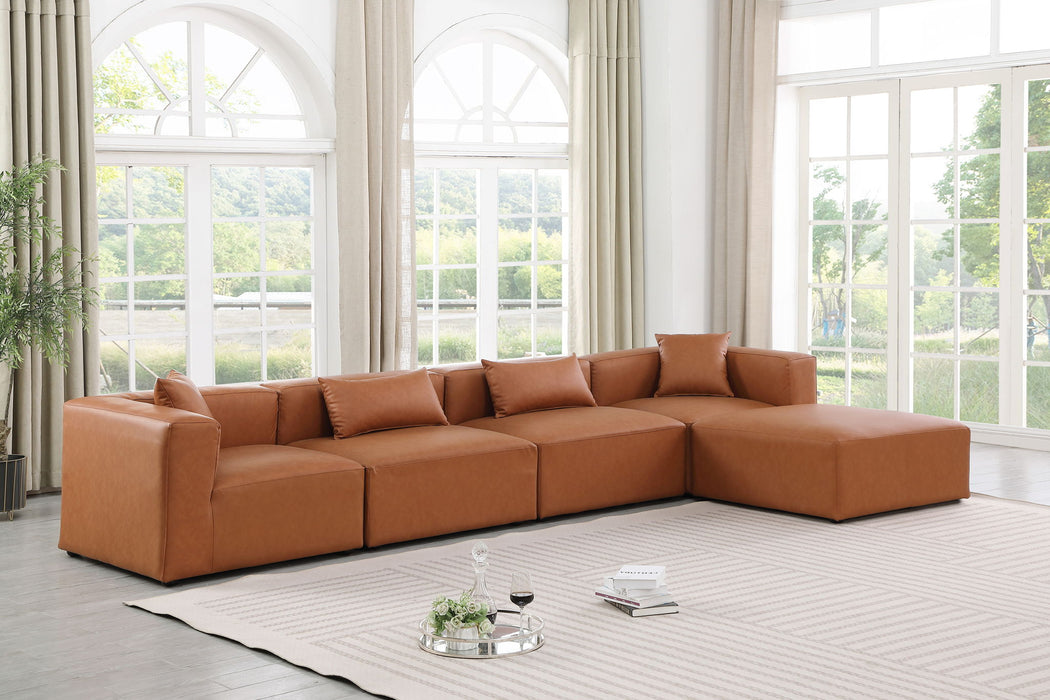 Cube - 5 Piece Modular Sectional With Chaise - Cognac - Simple Home Plus