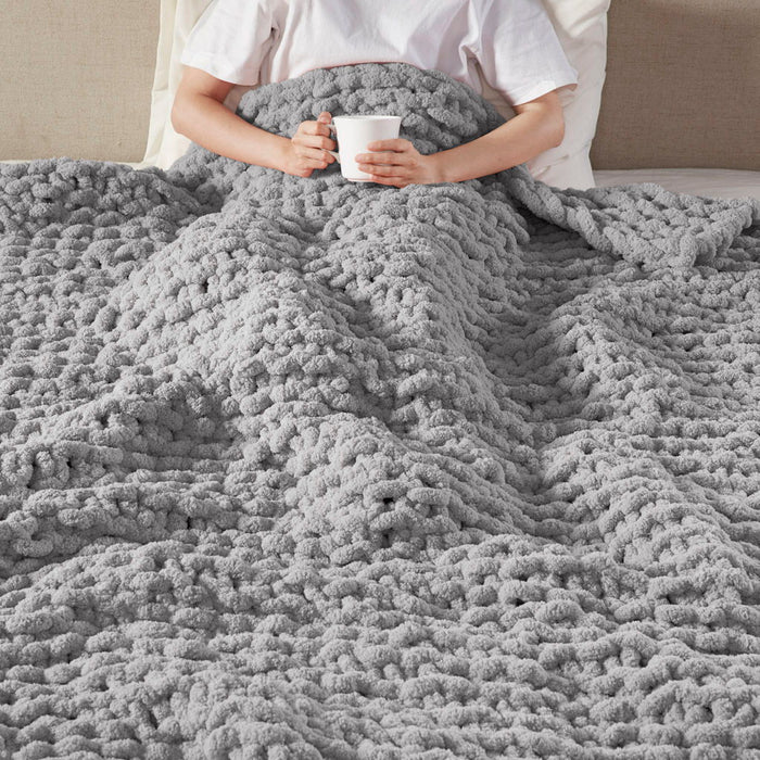 Chenille Chunky Knit - Throw - Gray - Simple Home Plus
