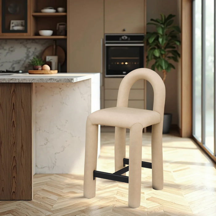 Amari - Vegan Leather and Boucle Fabric Stool - Simple Home Plus