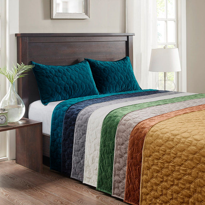 Harper - 3 Piece Velvet Quilt Set - Rust - Simple Home Plus