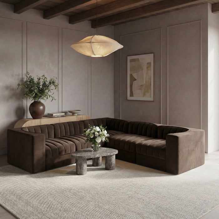 Rummi - Symmetrical Velvet Performance Fabric Upholstered 5 Piece Modular Sectional - Simple Home Plus