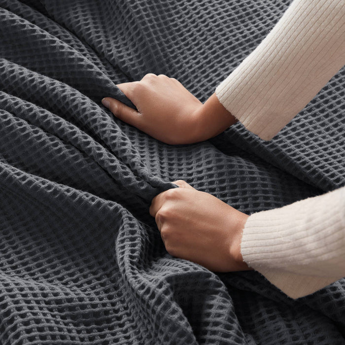 Waffle Weave - Twin Cotton Blanket - Dark Gray