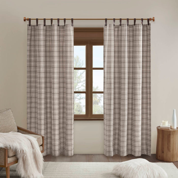 Anaheim - 50"x 95" Plaid Faux Leather Tab Top Curtain Panel With Fleece Lining - Brown - Simple Home Plus