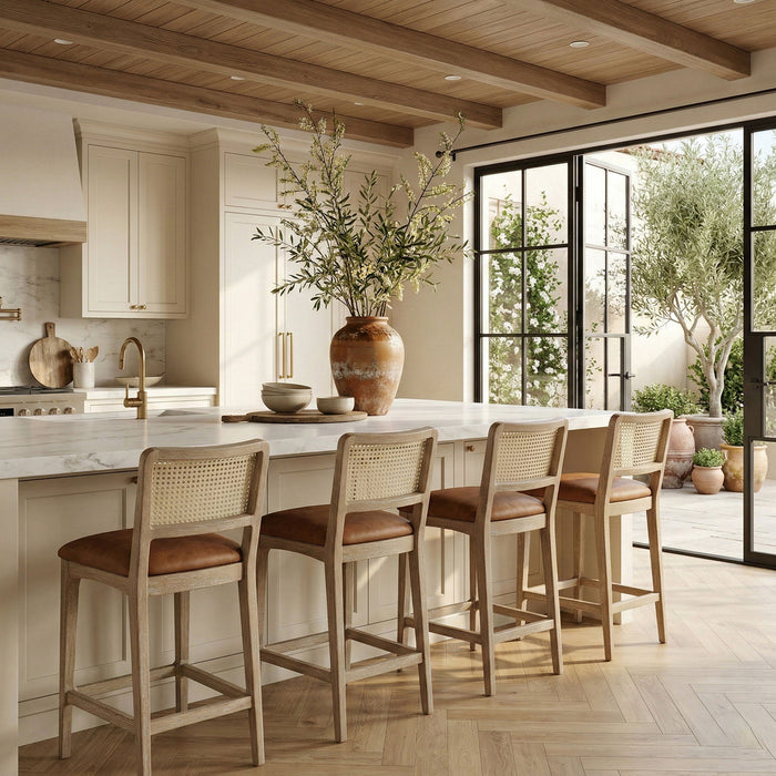 Atrium - Upholstered Bar Stool (Set of 2) - Brushed Natural Frame - Simple Home Plus