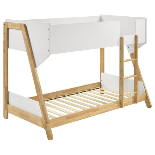 Wyatt - Wood Twin Over Twin Bunk Bed - White And Natural - Simple Home Plus