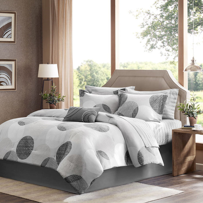 Knowles - King Complete Comforter And Sheet Set - Gray - Simple Home Plus