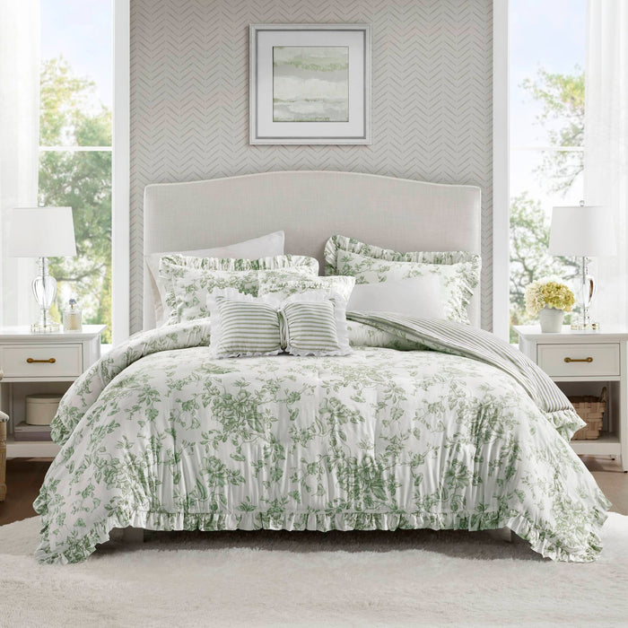 Adele - Full/Queen Comforter Set With Decorative Pillows - Green