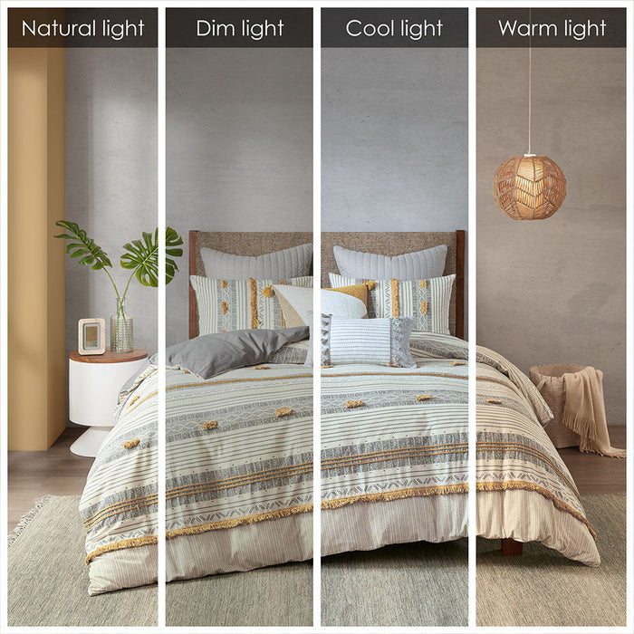 Cody - King 3 Piece Duvet Cover Set - Gray / Yellow - Simple Home Plus