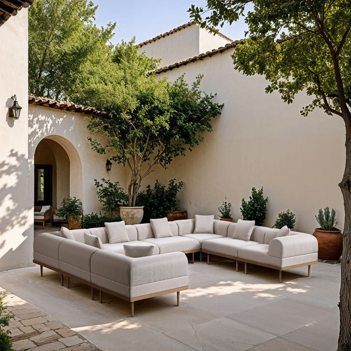 Laguna - 8 Piece Resilient Water Resistant Fabric 142" Upholstered Outdoor Patio Modular Sectional - Simple Home Plus