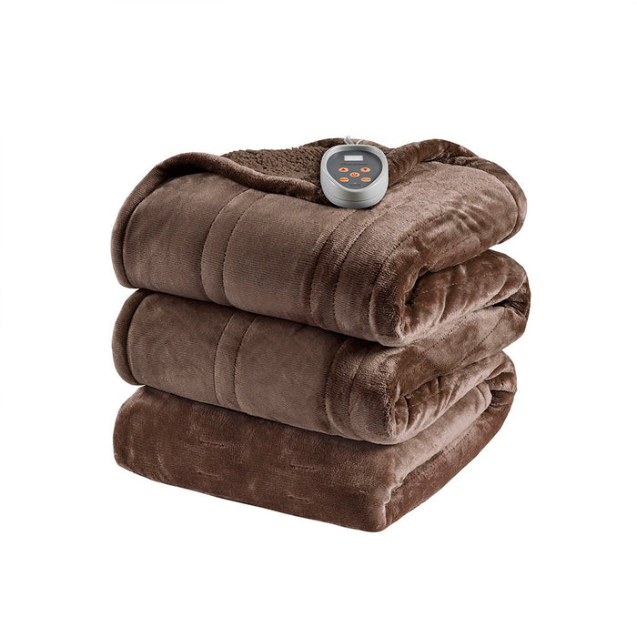 Heated Microlight To Berber - Queen Fabric Blanket - Chocolate