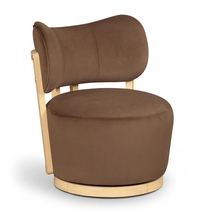 Elara - Velvet Upholstered Swivel Accent Chair - Stained Natural - Simple Home Plus