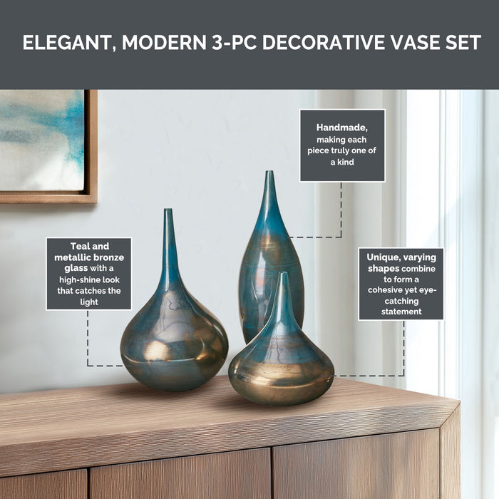 Lucia - Handmade Rainbow Vase (Set of 3) - Blue Metal - Simple Home Plus