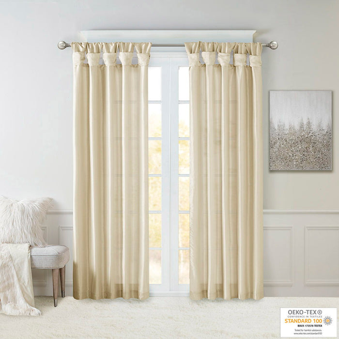 Emilia - 120" Twist Tab Lined Window Curtain - Champagne - Simple Home Plus