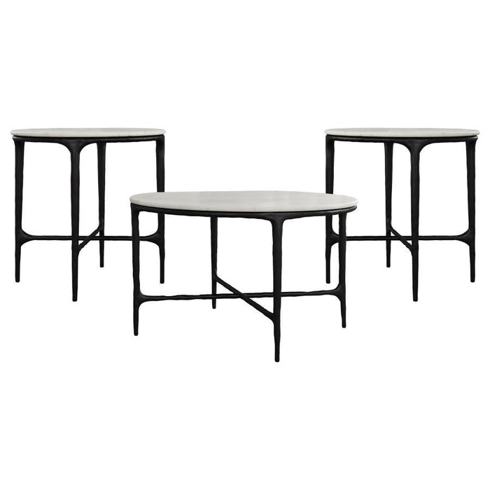 Hermas - Round Marble Coffee And End Table Set - Simple Home Plus