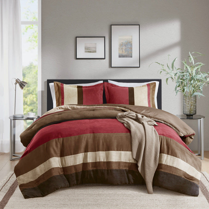 Boulder Stripe - King/California King Pieced Comforter Set - Brick - Simple Home Plus