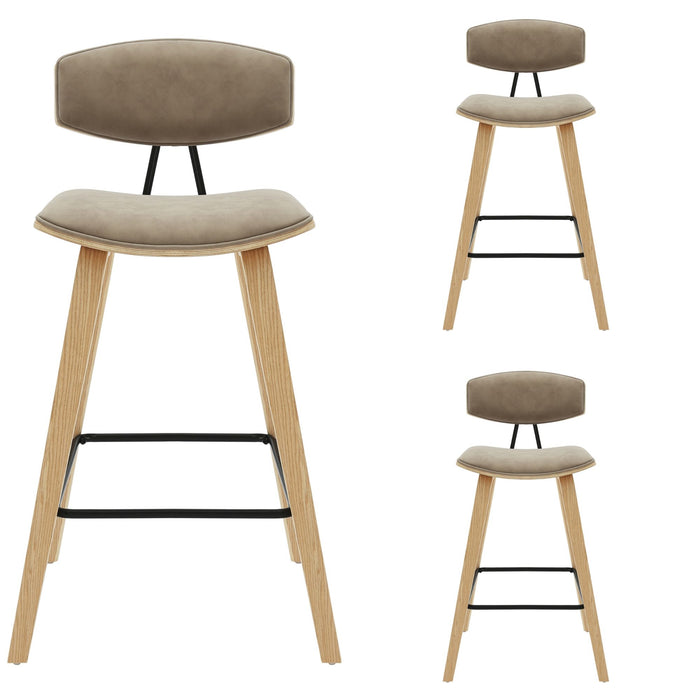 Fox - Counter Height Curved Back Wood Bar Stool With Faux Leather Seat