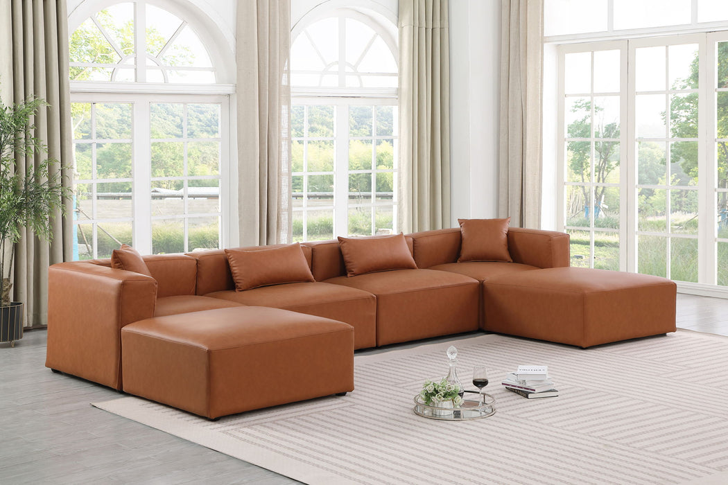 Cube - 6 Piece Modular Double Chaise Sectional - Cognac - Simple Home Plus