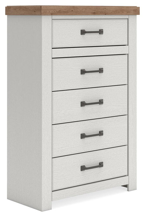 Savonport - Five Drawer Chest - White / Brown - Simple Home Plus