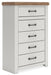 Savonport - Five Drawer Chest - White / Brown - Simple Home Plus