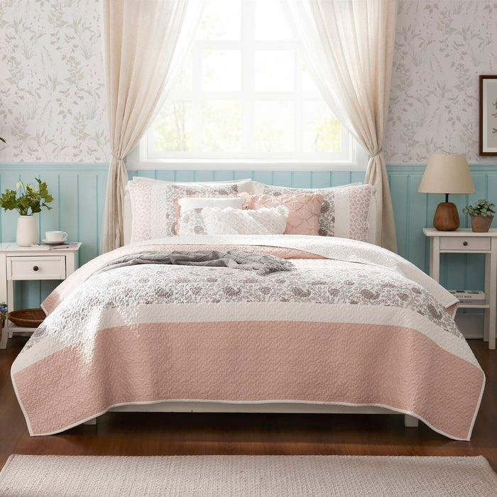 Dawn - King 6 Piece Reversible Coverlet Set - Blush - Simple Home Plus