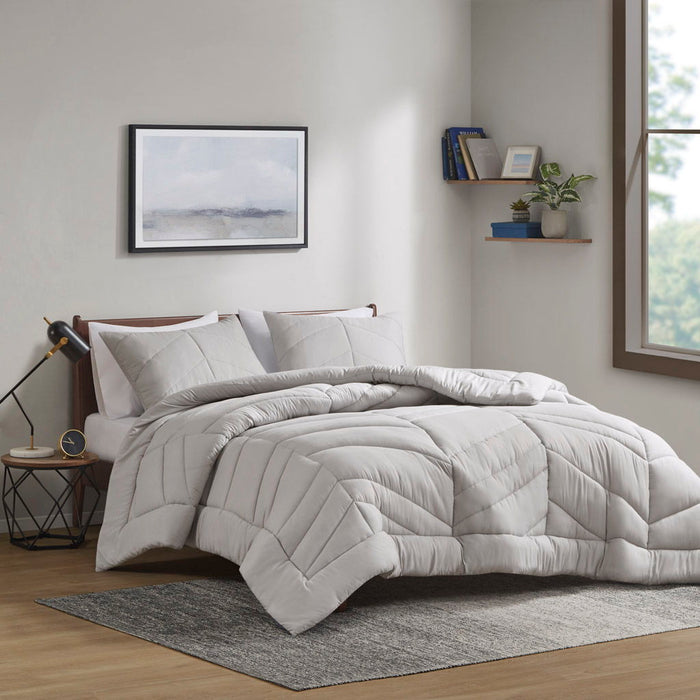 Remy - Quilted Chevron Twin Comforter Set - Gray - Simple Home Plus