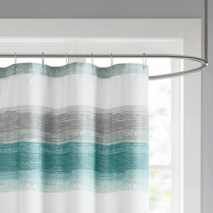Saben - Stripe Print Shower Curtain - Aqua / Gray - Simple Home Plus