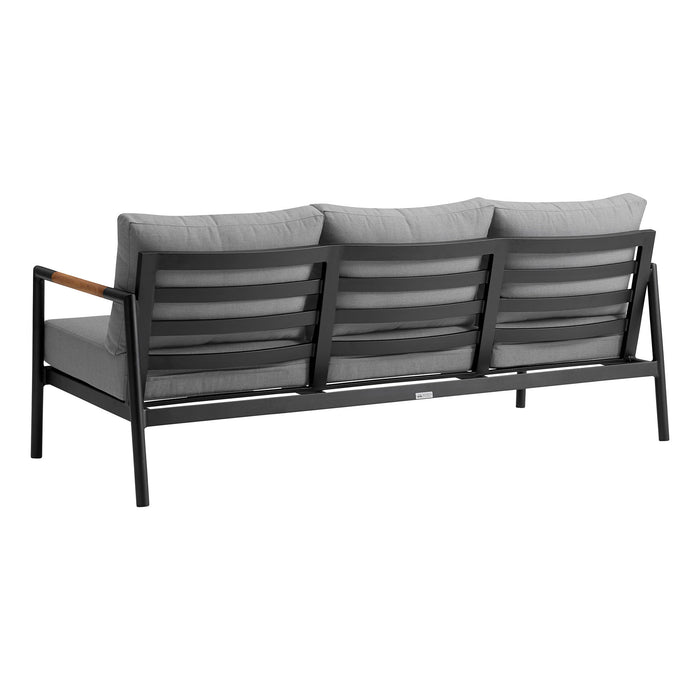Crown - 4 Piece Black Aluminum And Teak Outdoor Seating Set With Dark Gray Cushions - Simple Home Plus