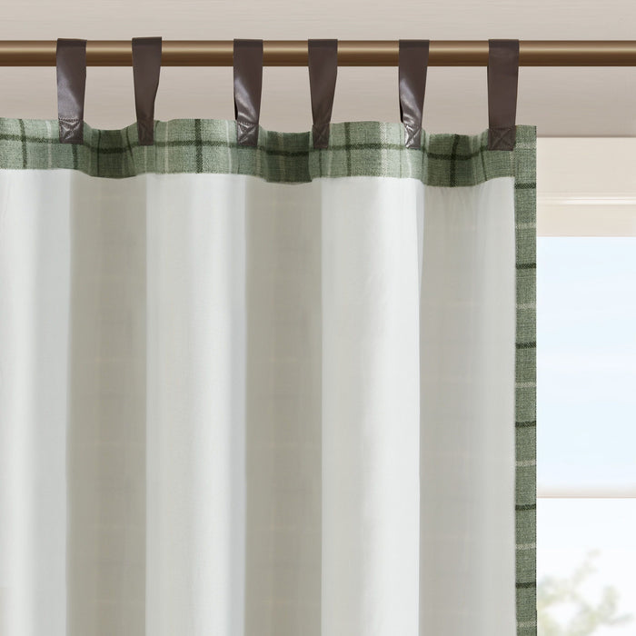 Anaheim - Plaid Faux Leather Tab Top Curtain Panel With Fleece Lining - Green - Simple Home Plus