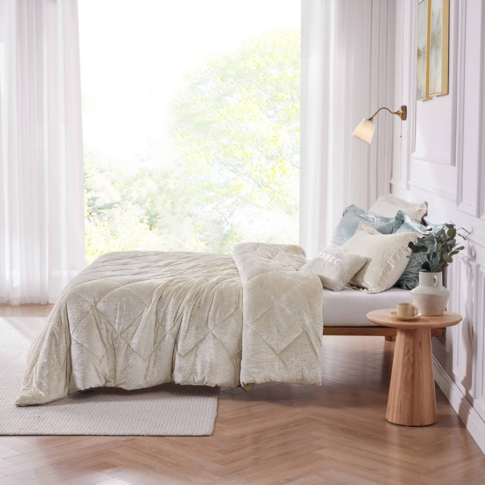 Felicia - Velvet Twin Duvet Cover Set With Throw Pillow - Champagne - Simple Home Plus